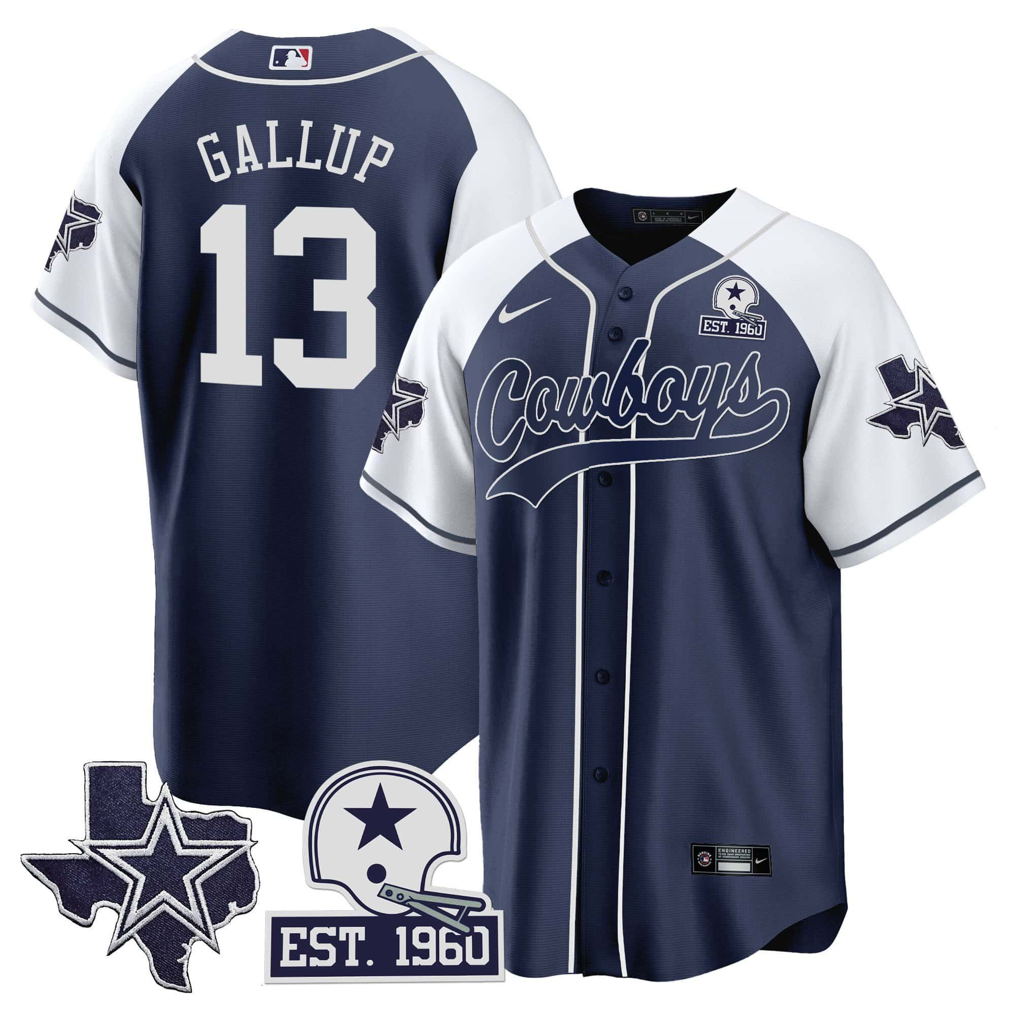Men Dallas Cowboys #13 Gallup Dark blue 2024 Nike Patch Baseball NFL Jersey style 1